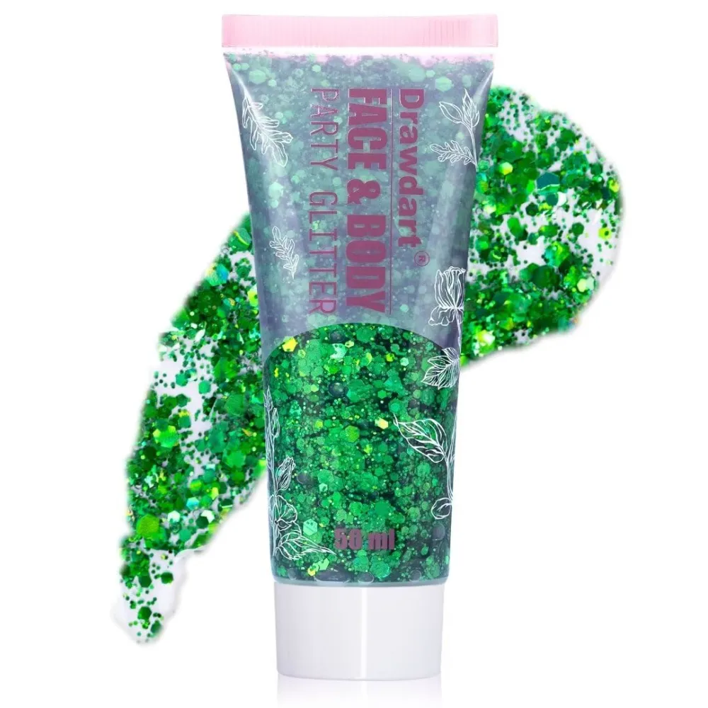 Green Body Glitter,Mermaid Face Glitter Gel,Sparkling Holographic Gel Glitter Makeup for Face Body Eye Lip Hair,Halloween Festival Party Cheer Makeup,50ml