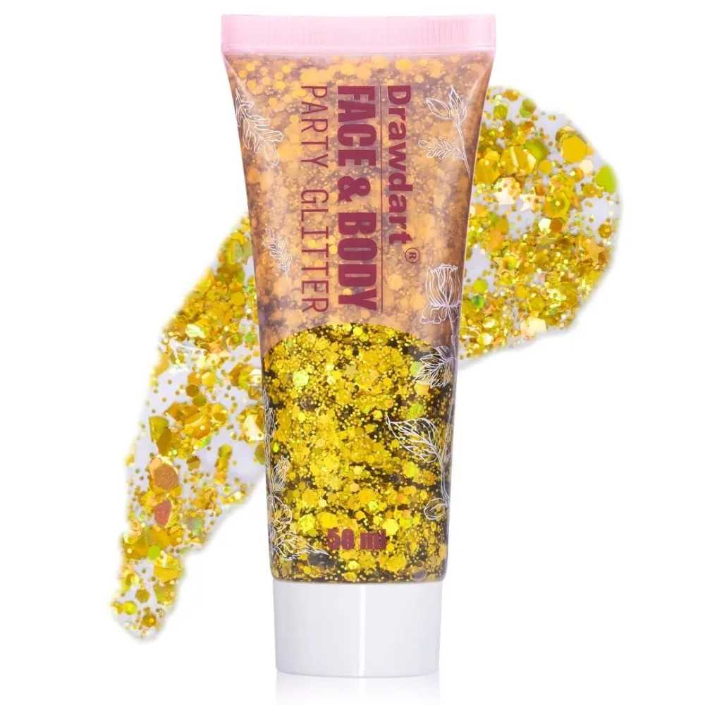 Body Face Chunky Glitter Gel,Gold Holographic Glitter Sequin for Face Body Hair,Halloween Festival Party Sparkling Gel Glitter Makeup for Women and Kids,50ml