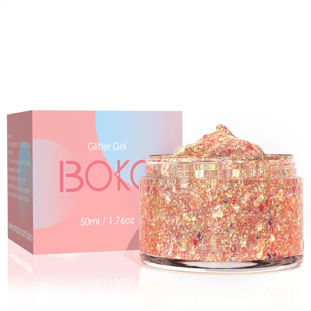 Boko 50ML Body Glitter Gel, Sparkle Mermaid Chunky Glitter Gel for Face Hair Body Makeup, Cosmetic Grade Fairy Glitter Lotion for Festival Concert Party Valentines Rave Accessories - Iridescent Pink