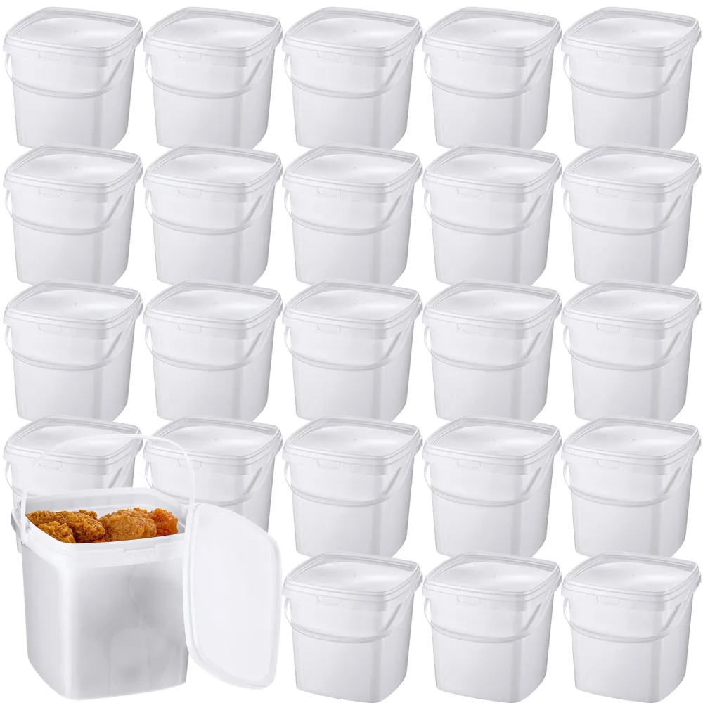 Mifoci 24 Pack 33.8 Oz/ 1L Square Deli Containers with Lids Airtight Ice Cream Bucket with Handle Reusable Freezer Microwave Safe Plastic Food Storage Containers Pail for Snack Take out