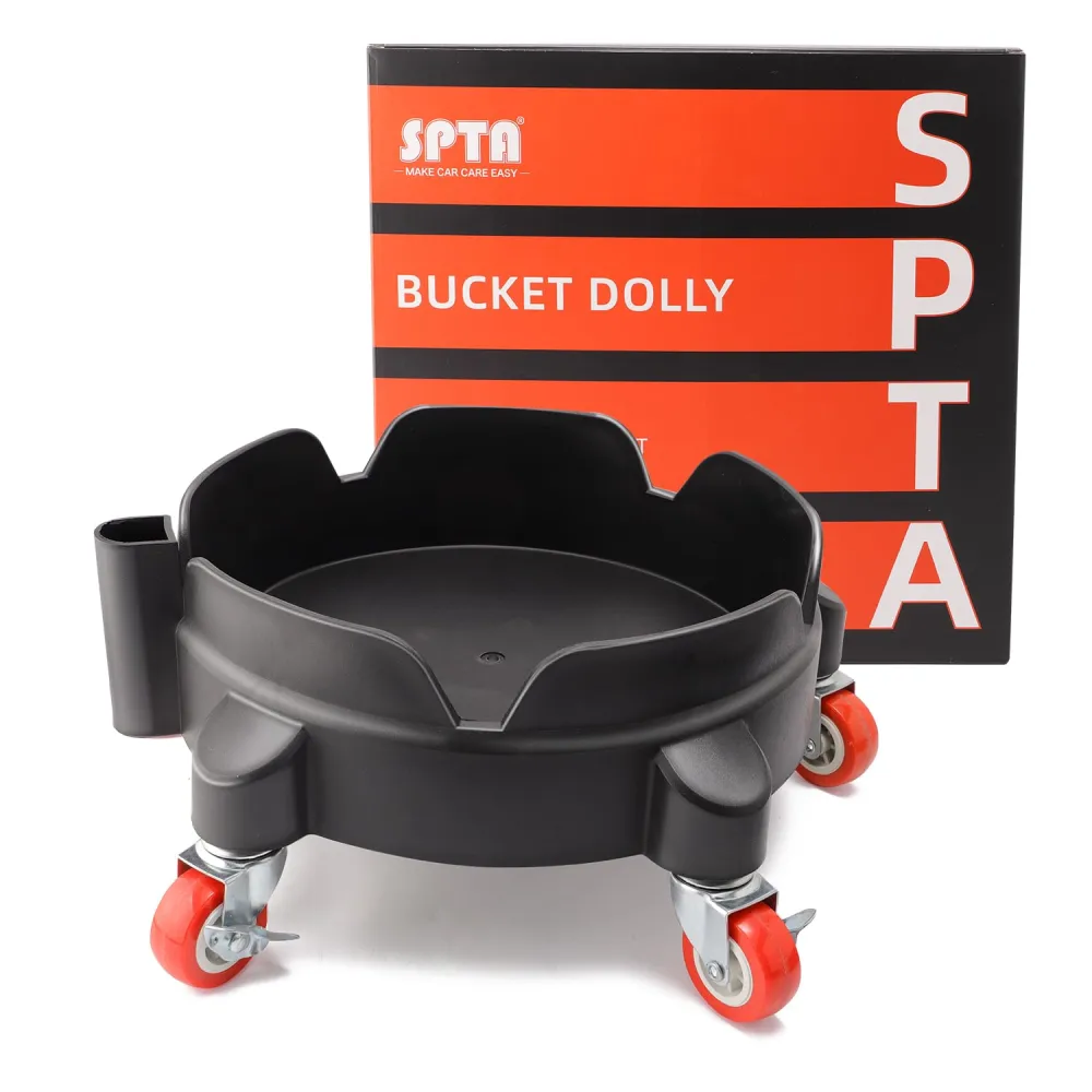 SPTA Bucket Dolly with 5 Wheels, Car Wash Bucket Roller, Easy Push Rolling Barrel Dolly System for Washing, Waxing, Removable Bucket Mover, Polishing Car Accessories Black