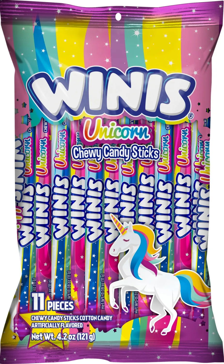 Winis Unicorn | Chewy Candy Swirl | Cotton-Candy Flavored | Sharing Size 4.3 Oz Bag - 11 Pieces | Easter Candy Variety Bag
