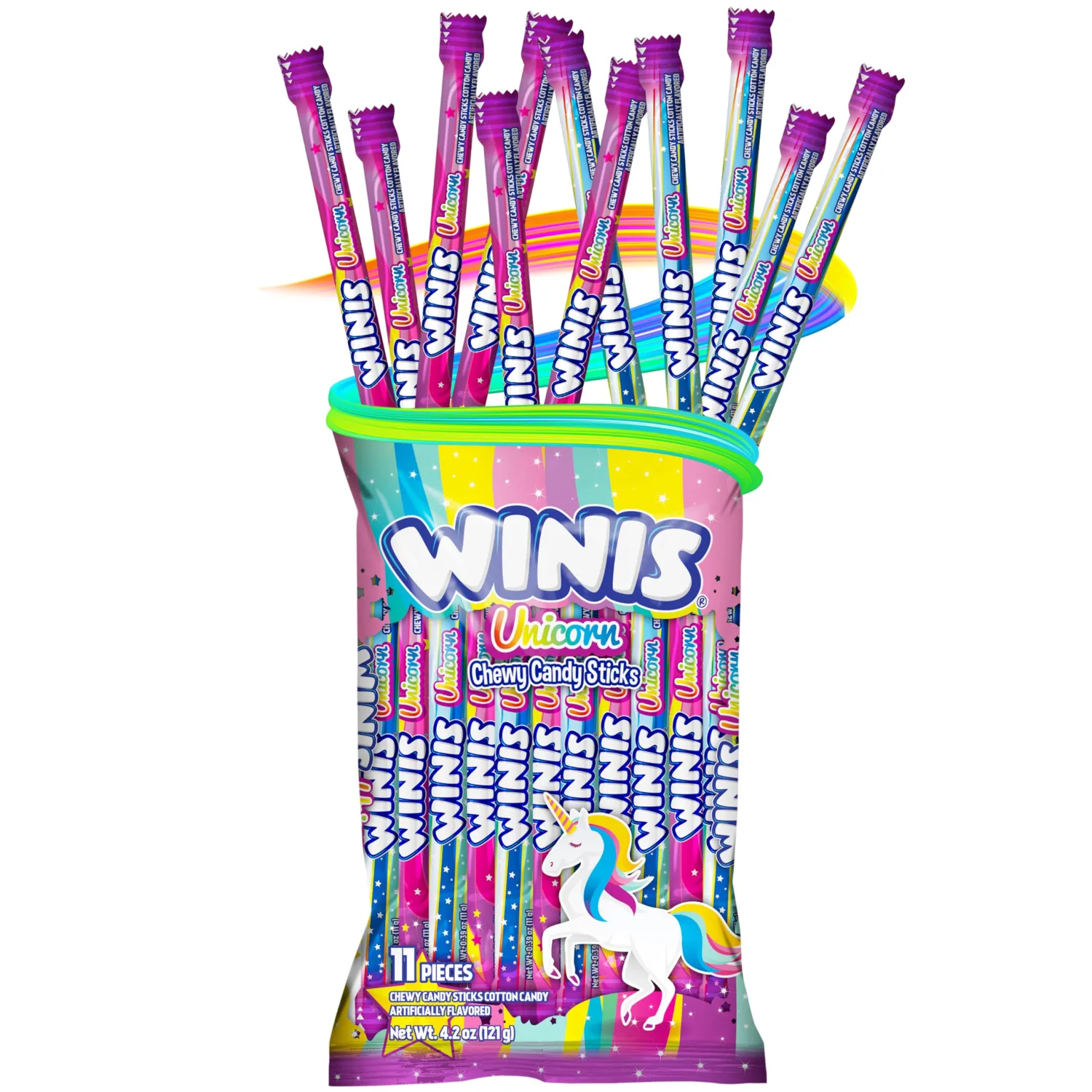 Winis Unicorn | Chewy Candy Swirl | Cotton-Candy Flavored | Sharing Size 4.3 Oz Bag - 11 Pieces | Easter Candy Variety Bag
