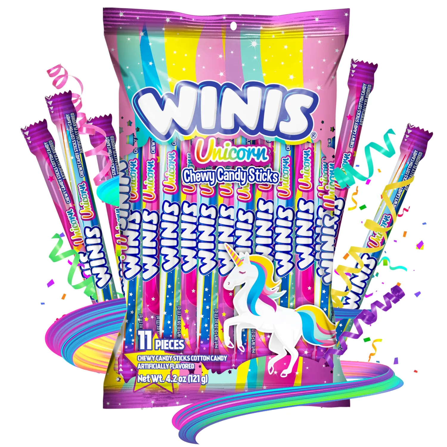 Winis Unicorn | Chewy Candy Swirl | Cotton-Candy Flavored | Sharing Size 4.3 Oz Bag - 11 Pieces | Easter Candy Variety Bag