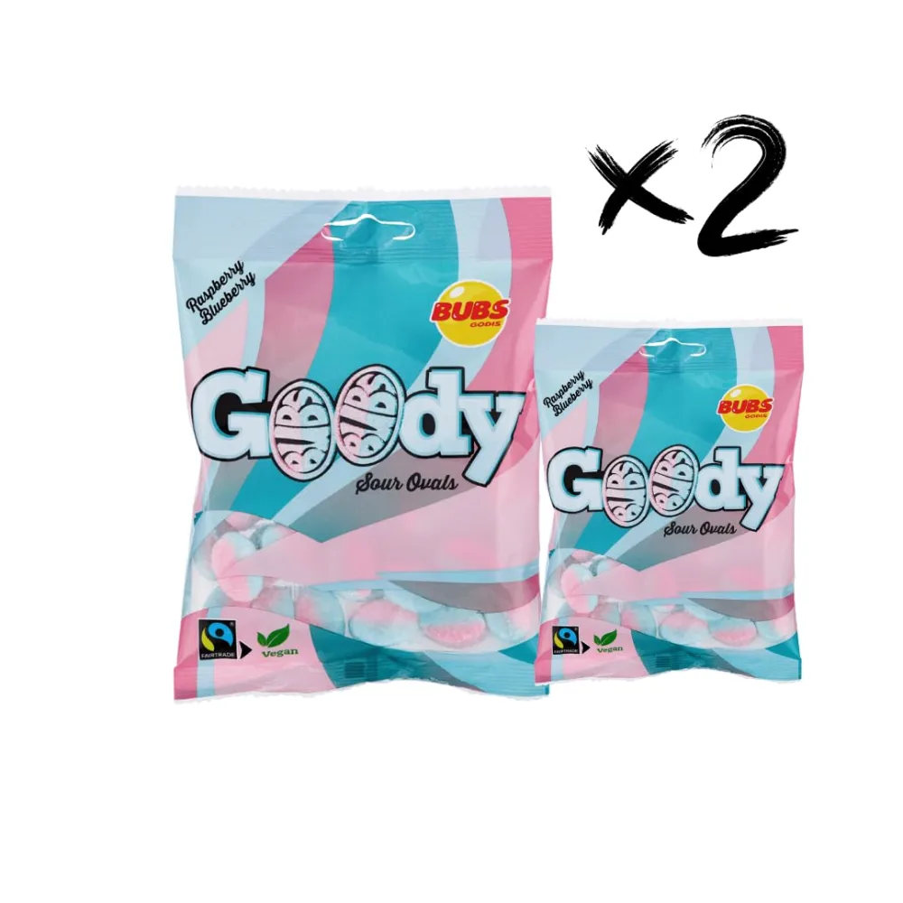 Bubs Goody Sour Ovals Raspberry Caramel 2 Pack of 90g