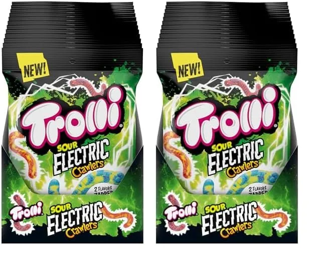 Trolli Electric Crawlers, Sour Gummy Candy, 4.25 Ounce Bags (Pack of 24)