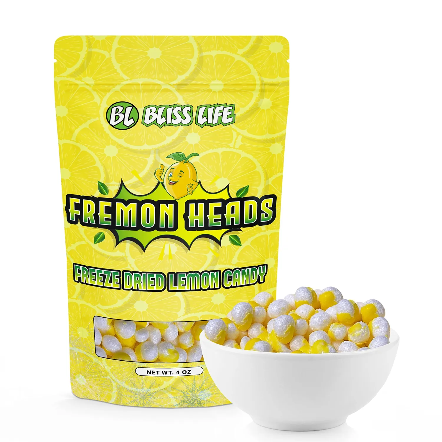 Fremon Heads Freeze Dried Lemon Candy 4 oz Package Freeze Dried Sour Candy Unique Novelty Candy Great for the Tiktok Trend most Popped Lemon Candies you can find