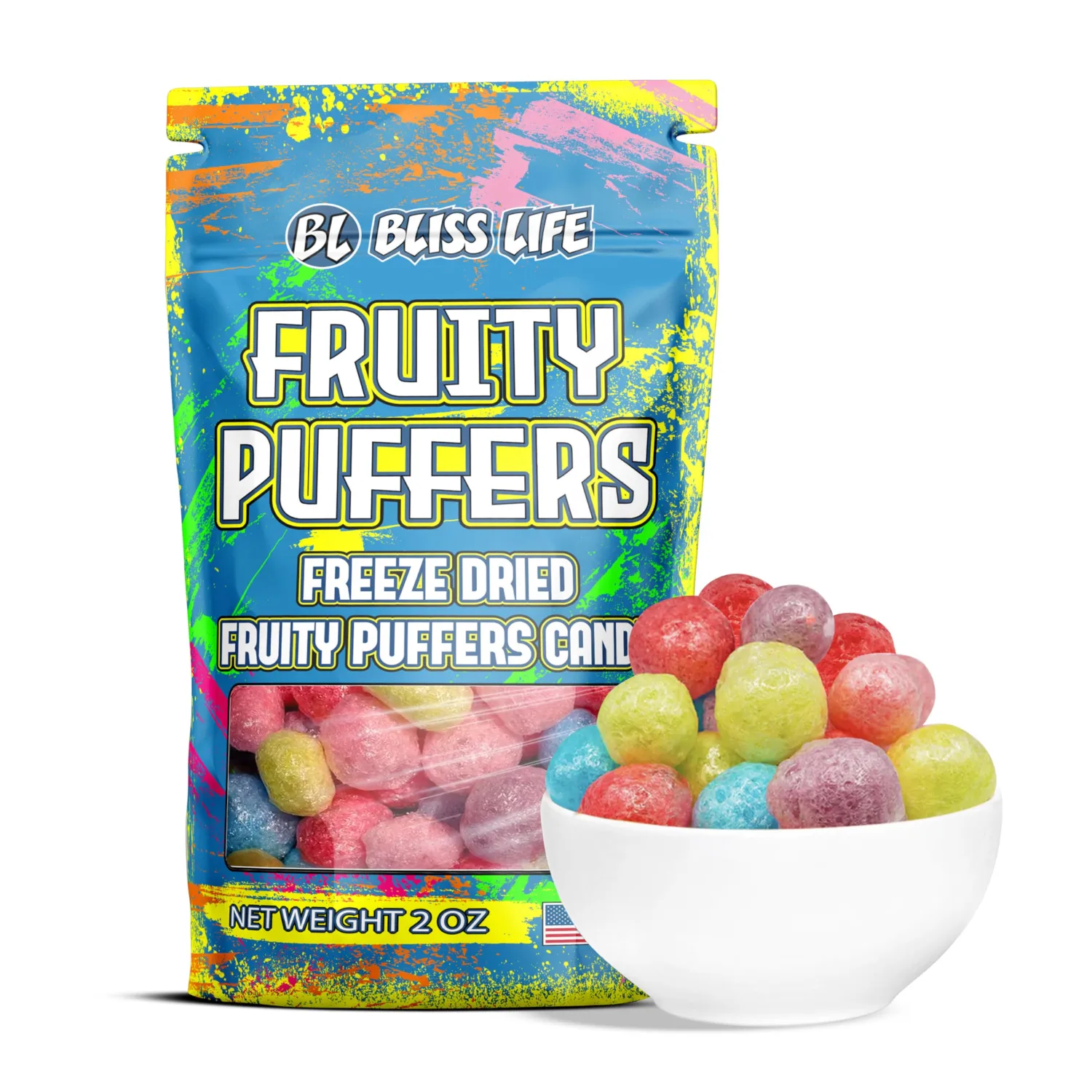 Bliss Life Fruity Puffers Freeze Dried Candy Variety Pack 2 oz - Extreme Sour Flavor, Delightful Crunch, Melts in Your Mouth, Made Fresh in USA