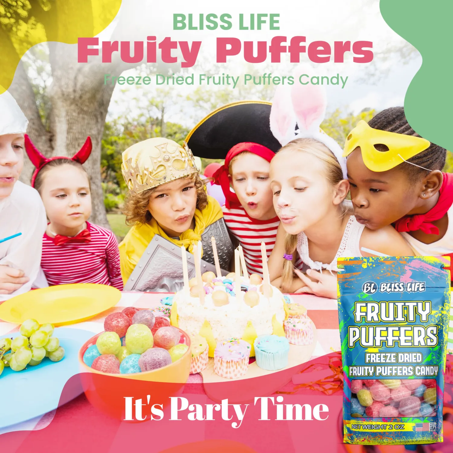 Bliss Life Fruity Puffers Freeze Dried Candy Variety Pack 2 oz - Extreme Sour Flavor, Delightful Crunch, Melts in Your Mouth, Made Fresh in USA