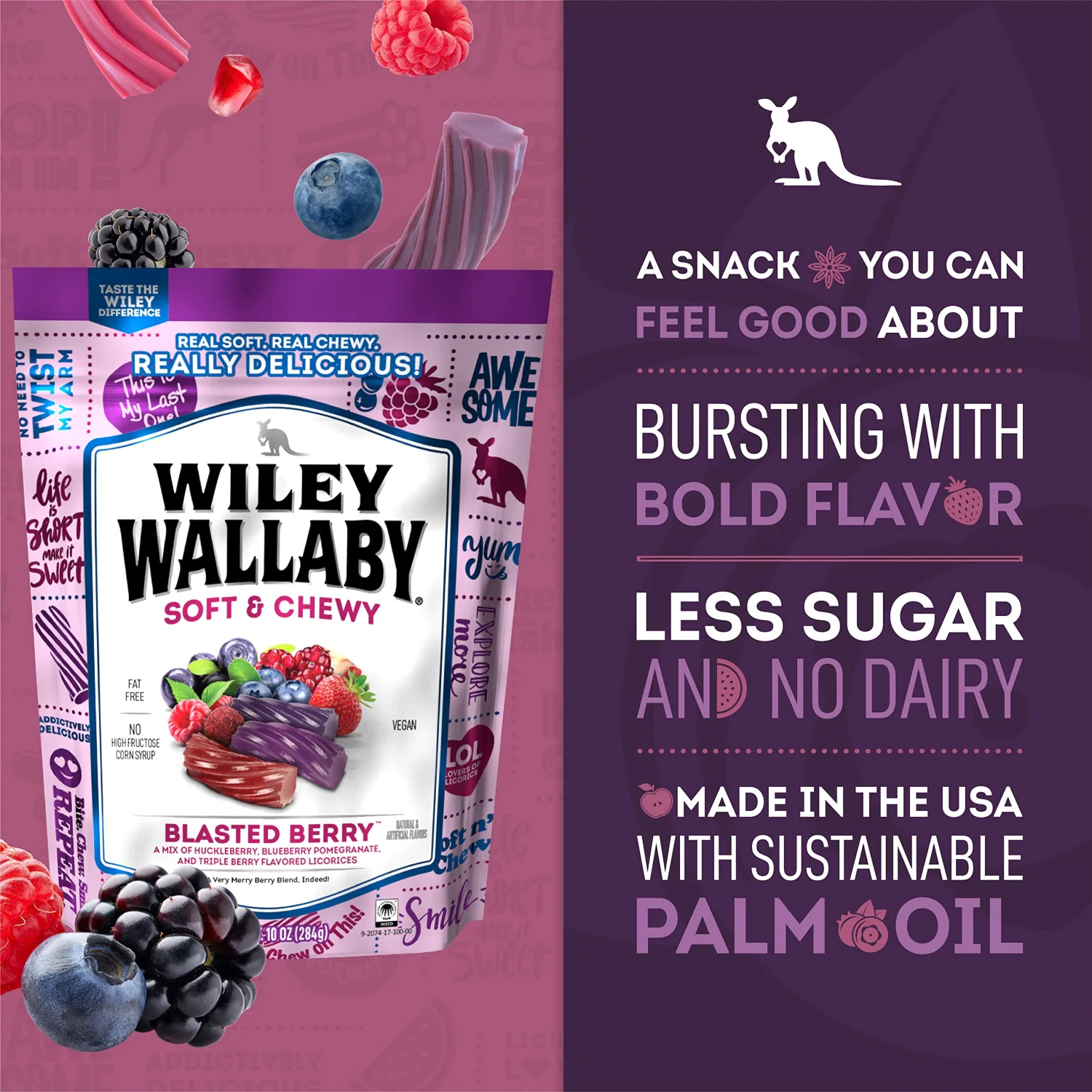 Wiley Wallaby Licorice 10 Ounce Classic Gourmet Soft & Chewy Australian Blasted Berry Candy Twists, 1 Pack