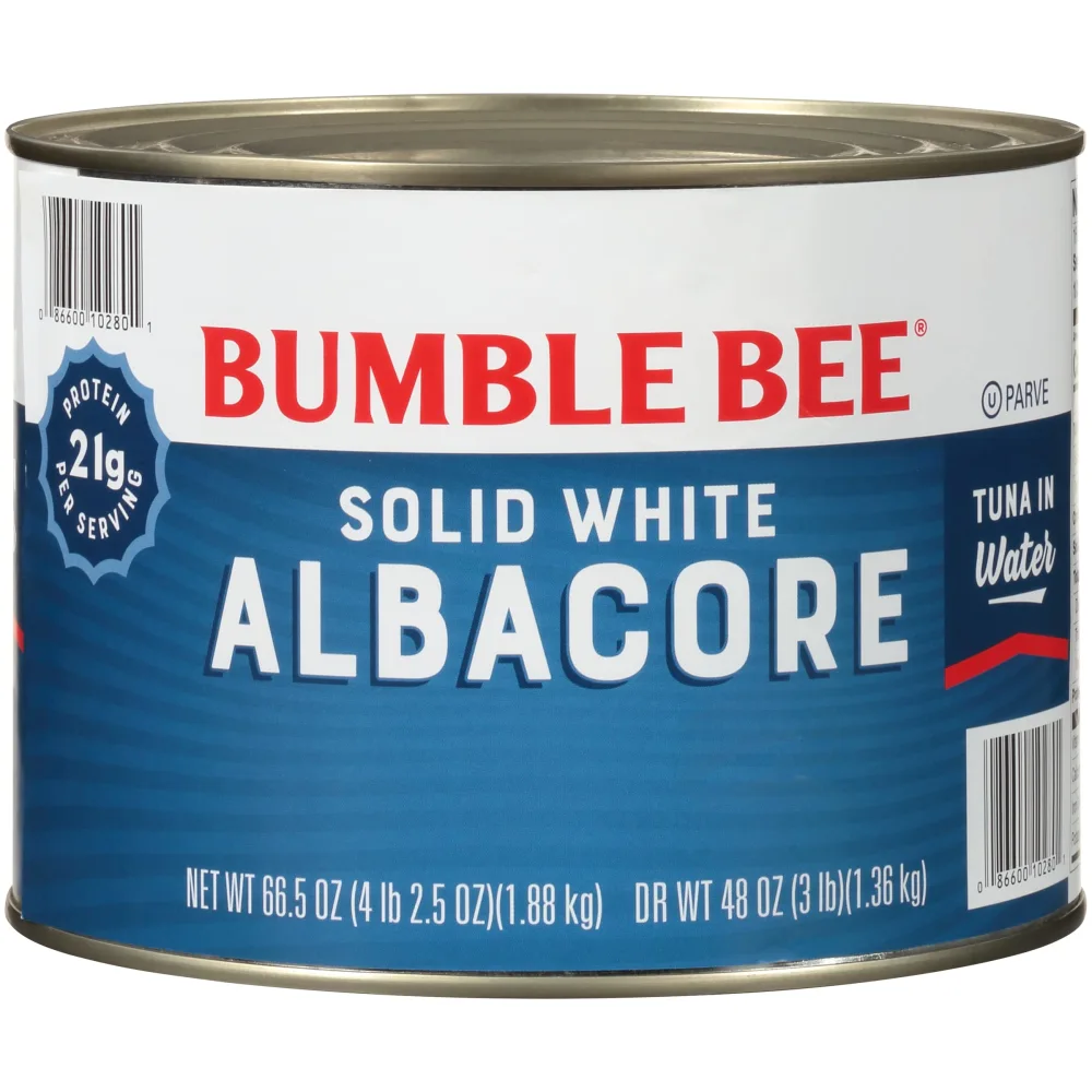 Bumble Bee Solid White Albacore Tuna in Water, 66.5 oz Bulk Food Service Can - Wild Caught Tuna - 21g Protein per Serving, High in Omega-3s - Non-GMO Project Verified, Gluten Free, Kosher