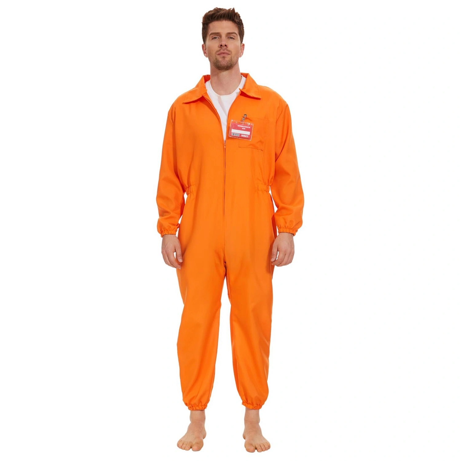 Adults Inmate Halloween Costume Letter Print Zipper Prisoner Jumpsuit