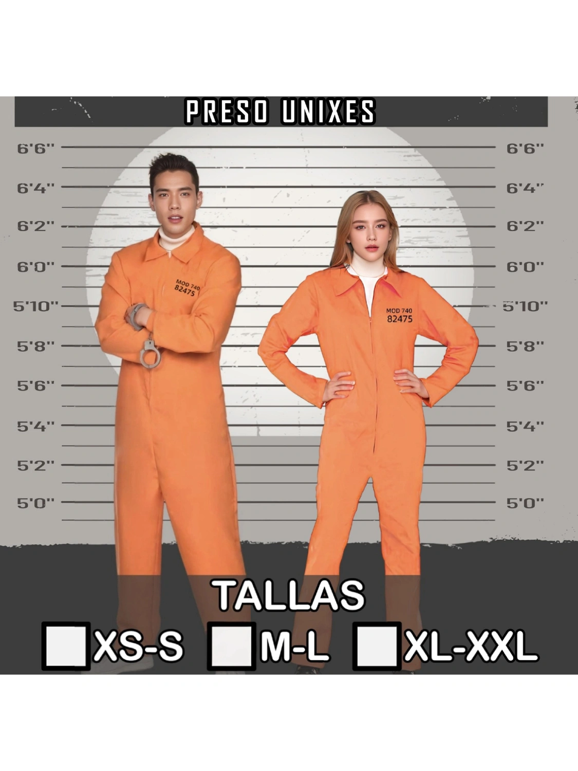Adults Inmate Halloween Costume Letter Print Zipper Prisoner Jumpsuit