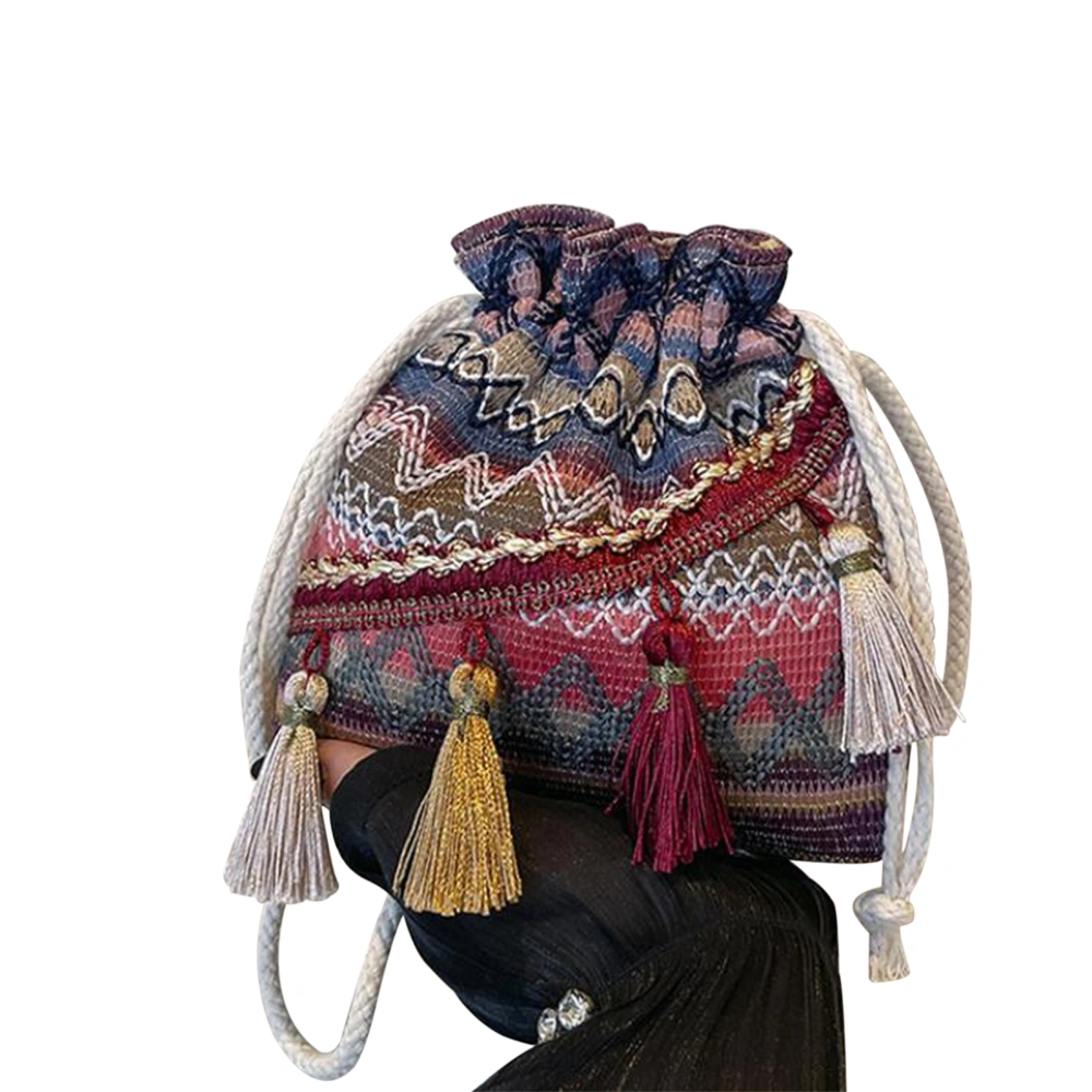 Drawstring Crossbody Bag, Ethnic Handmade Embroidered Crossbody Bag