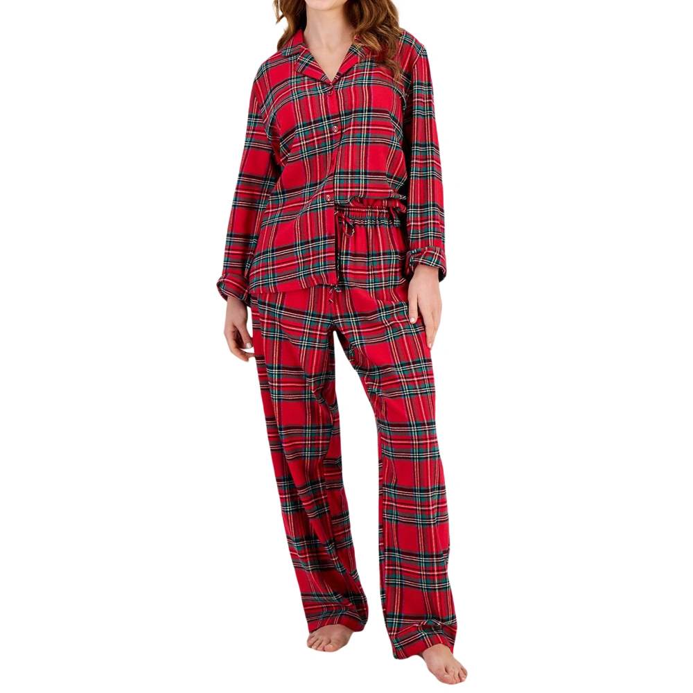 Women's Fall Loungewear Set Plaid Long Sleeve Shirt with Pants 