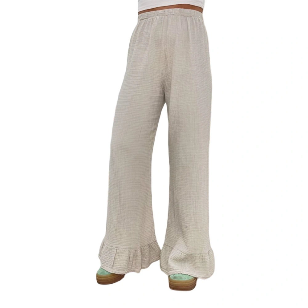 Women's Solid Color/Striped Baggy Pants Loose Wide Leg Pants