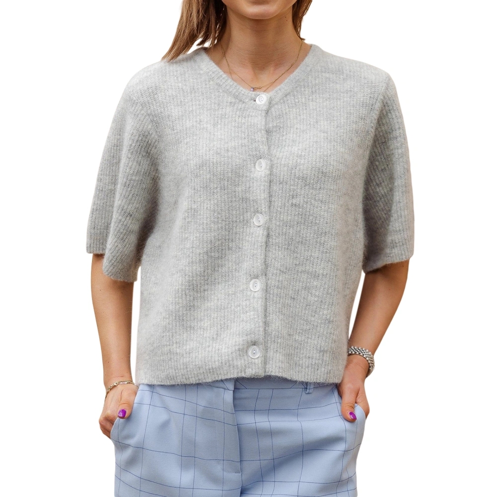 Women's Solid Color Cardigan Short Sleeve Button Down Sweater