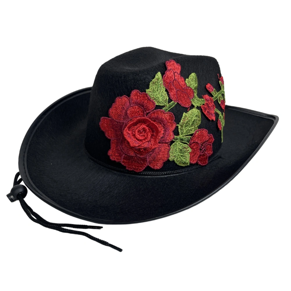 Halloween Cowgirl Hats Wide Brim Floral Embroidery Cowgirl Hat