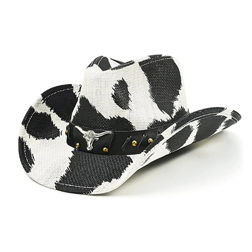 Women Men Felt Cowgirl Hat, Roll-up Wide Brim Cow Print Western Hat