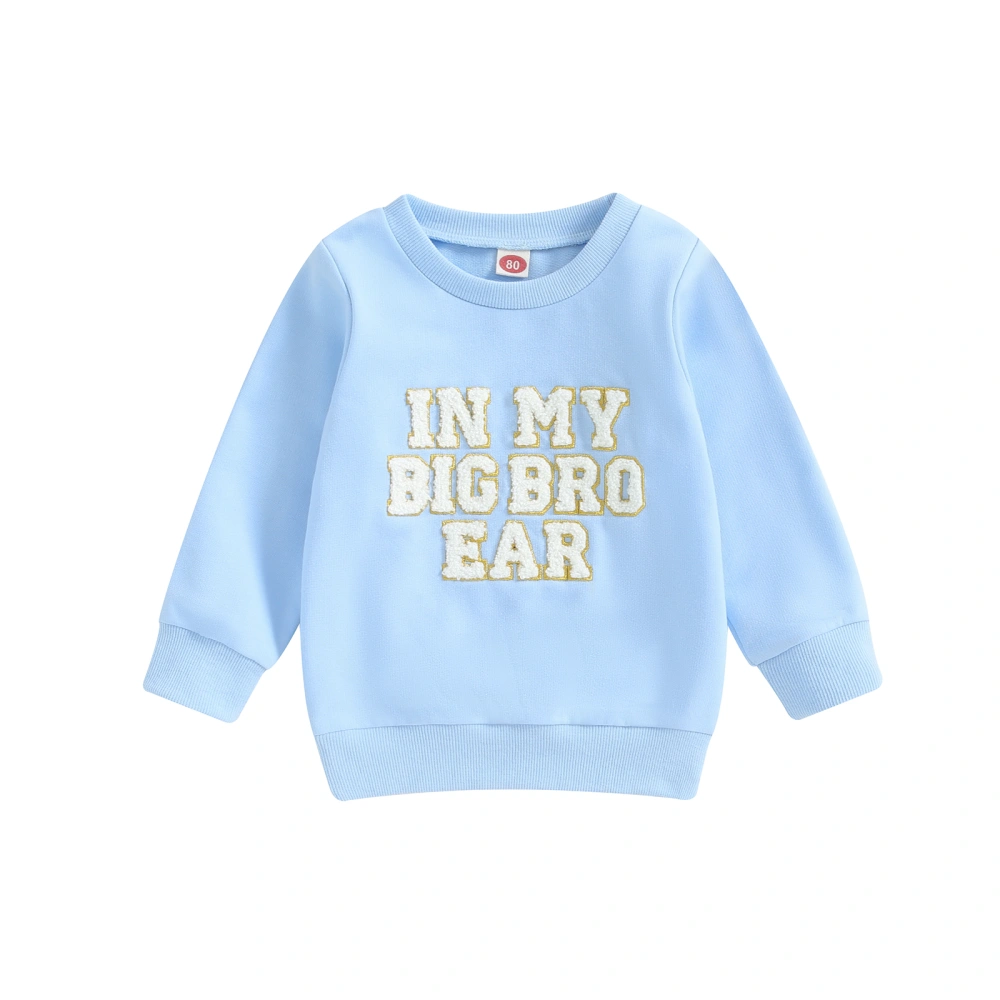 Kids Letter Embroidered Sweatshirt Long Sleeve Round Neck Pullover