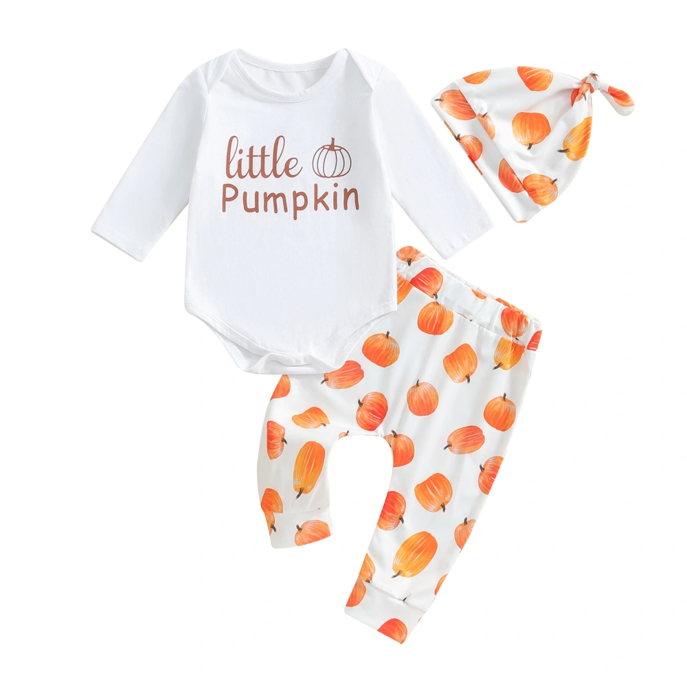 Halloween Baby Boy Outfit Long Sleeve Letters Romper Pumpkin Pants Hat