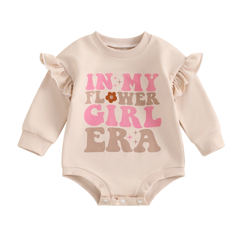 Baby Girls Romper, Long Sleeve Crew Neck Letters Print Bodysuit