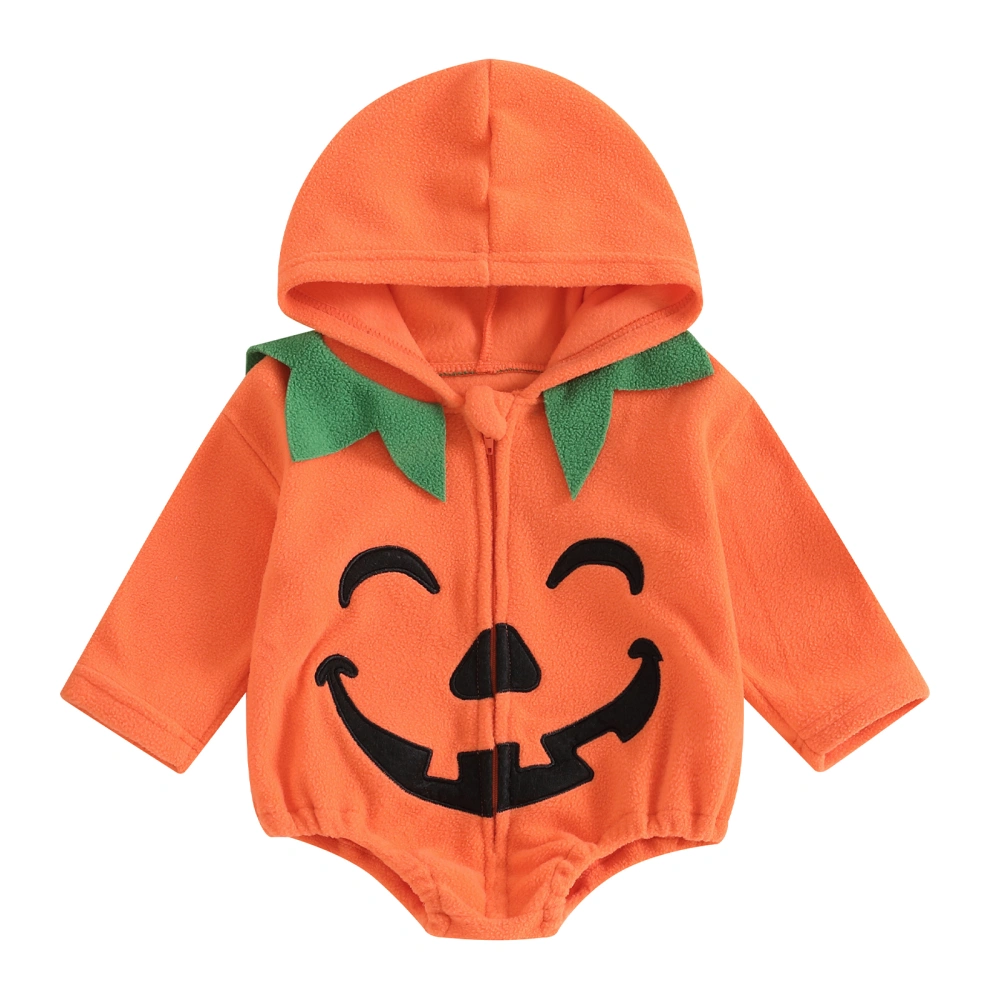 Baby Hooded Sweatshirt Romper Halloween Pumpkin Long Sleeve Jumpsuit