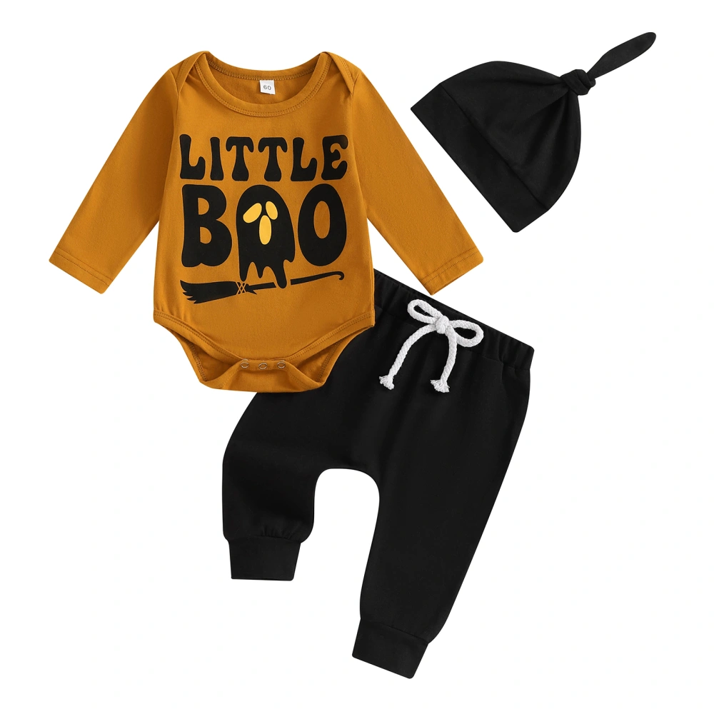 Boys Halloween Sets Letter Print Romper Solid Color Pants Hat