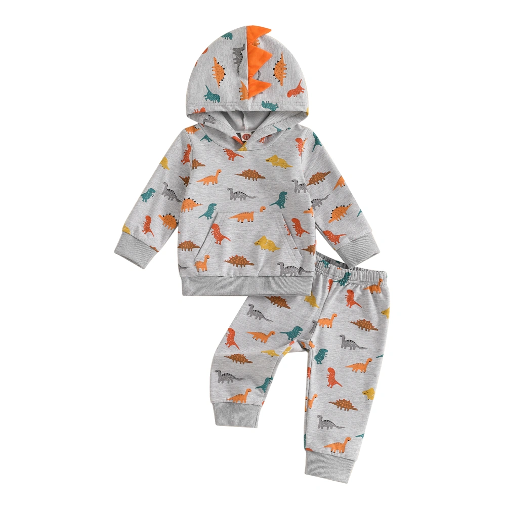 Boy Fall Clothes Dinosaur Print Long Sleeve Hood Sweatshirt Pants