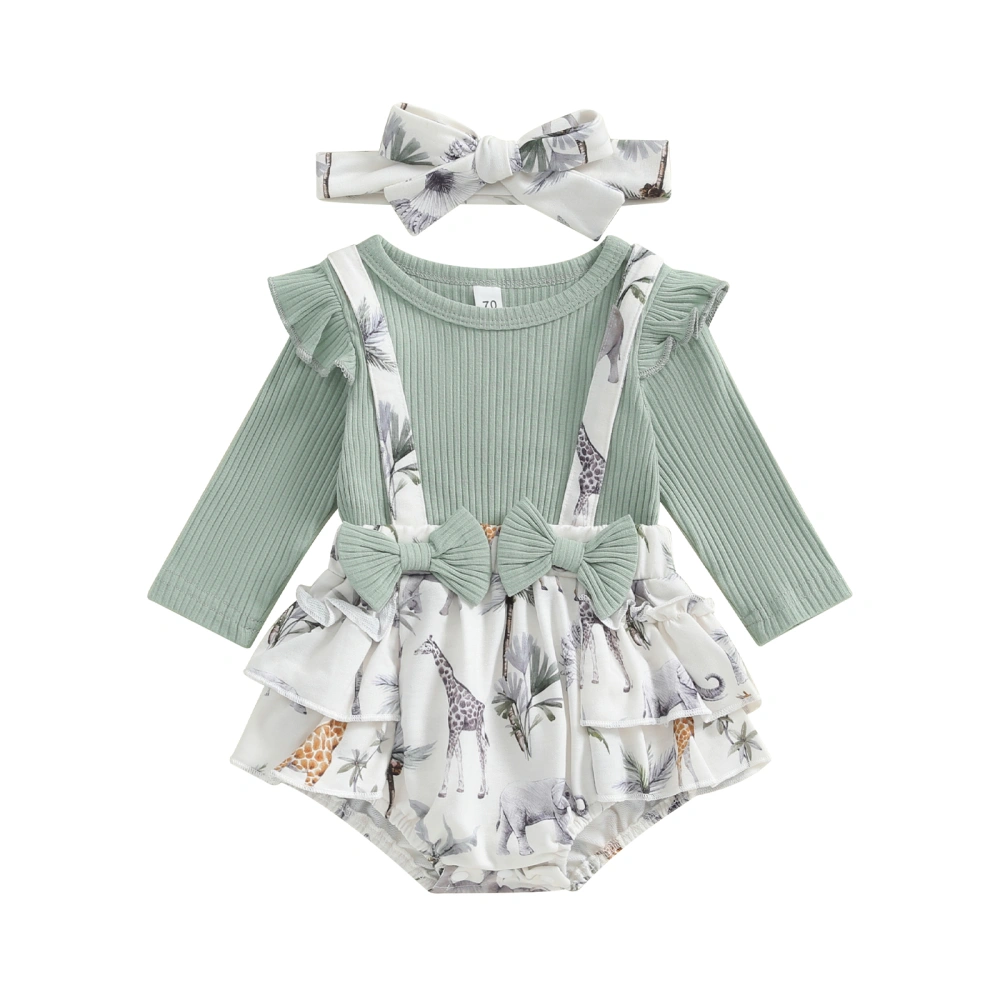 Newborn Girl Outfit, Long Sleeve Butterfly Print Romper with Hairband