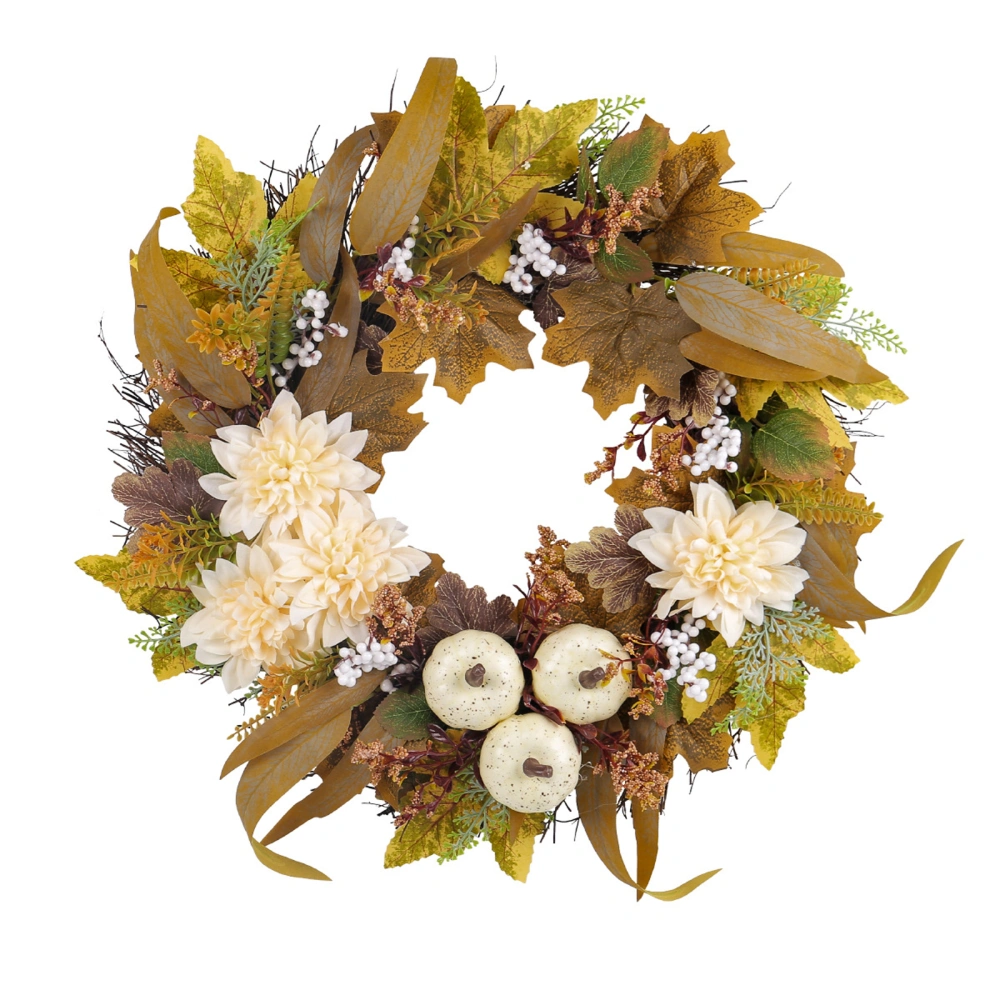 Fall Harvest Wreath with Pumpkin Berry Maple Leaves Thanksgiving Decor