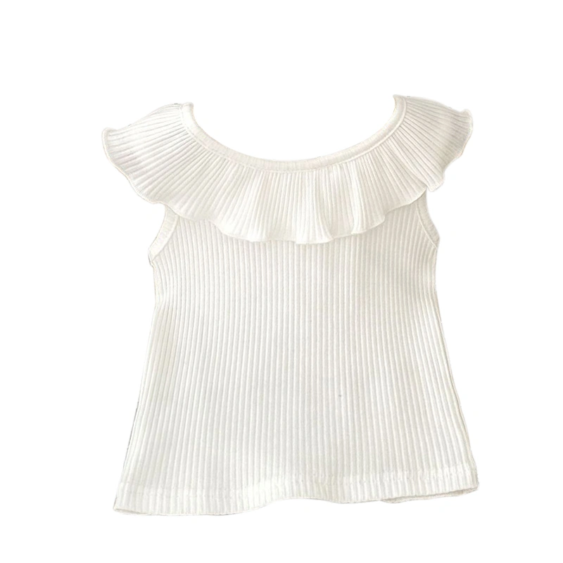 Toddler Girl Summer Tank Tops Solid Ribbed Ruffled Round Neck Vest 