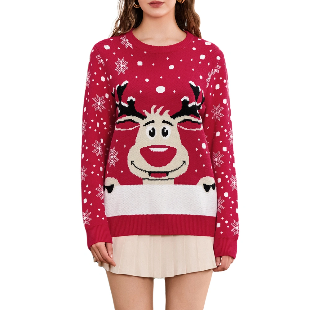 Family Matching Christmas Sweater Reindeer Print Long Sleeve Tops 