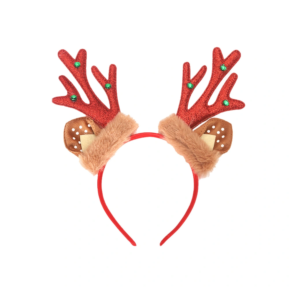 Christmas Deer Antler Headband for Women Girls Glitter Bell Hair Hoop