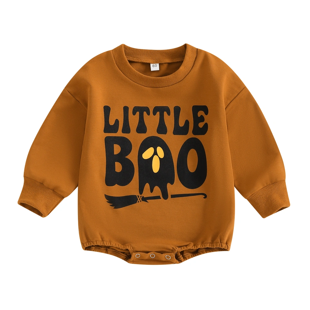 Baby Boy Romper Long Sleeve Crew Neck Letters Print Halloween Bodysuit