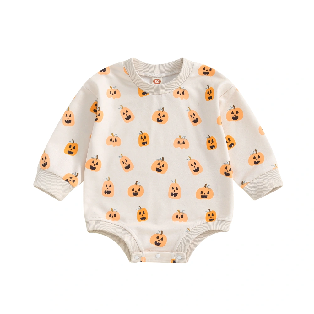 Baby Halloween Romper Long Sleeve Crew Neck Pumpkin/Bow Print Bodysuit