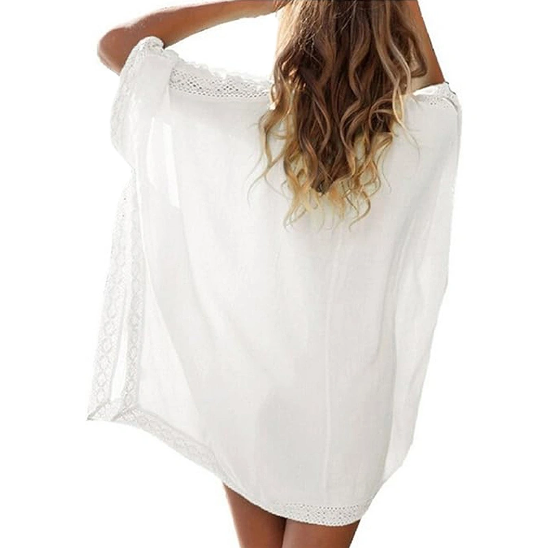 Womens Sun Protection Cover Ups Loose Floral Trim V Neck Cover Up Tops