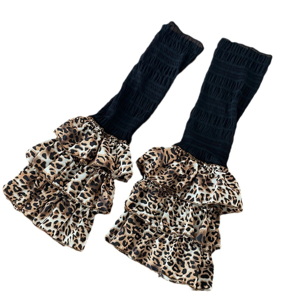 Women's Tiered Ruffle Knee Socks Fashion Leopard Print Leg Warmers