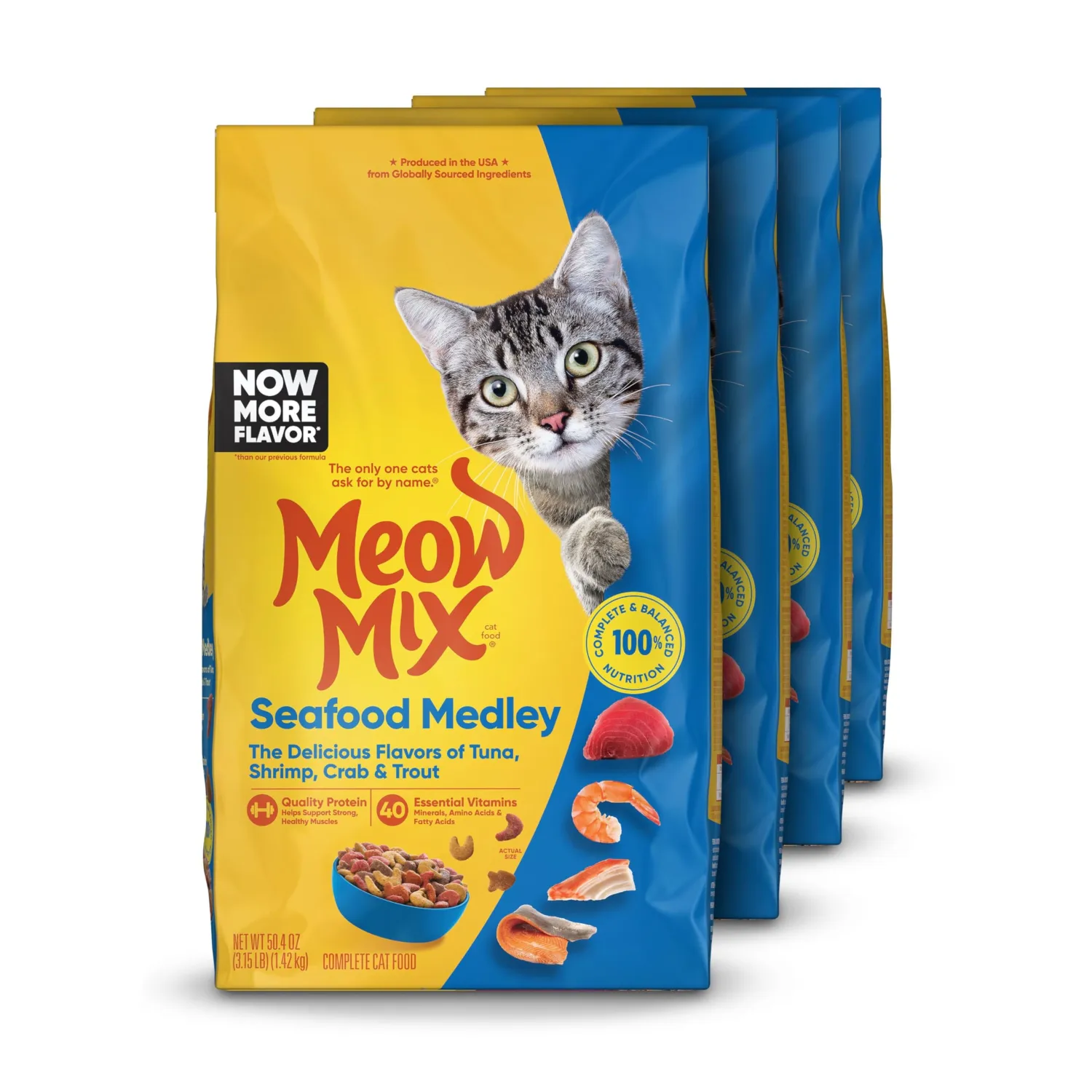 Meow Mix Seafood Medley Dry Cat Food, 3.15 Pound Bag (Pack of 4)