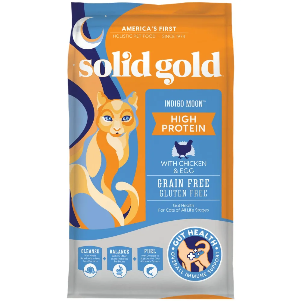 Solid Gold High Protein Dry Cat Food - Indigo Moon Made with Digestive Probiotics for Cats - Grain & Gluten Free with High Fiber & Omega 3 - Low Carb Superfood Meal - Chicken - 3lb