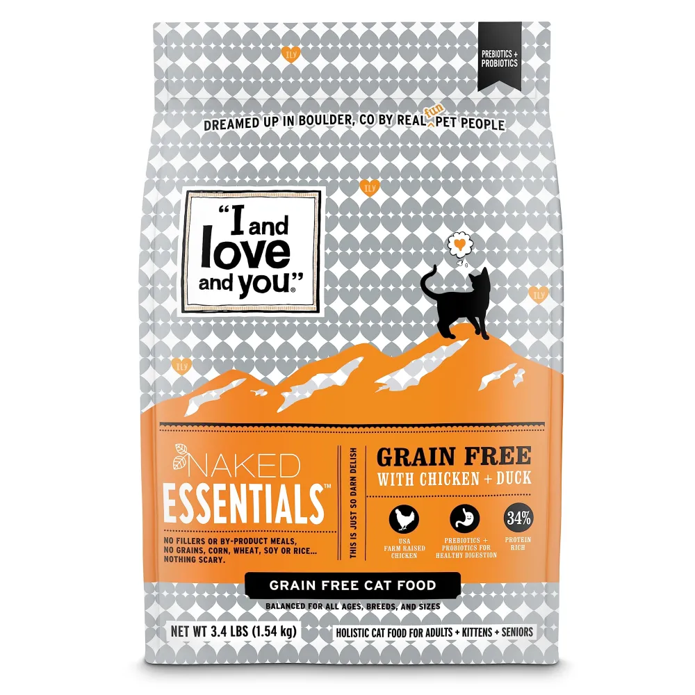 I and love and you Naked Essentials Dry Cat Food - Chicken + Duck - Grain Free, Real Meat, No Fillers, Prebiotics + Probiotics, 3.4lb Bag