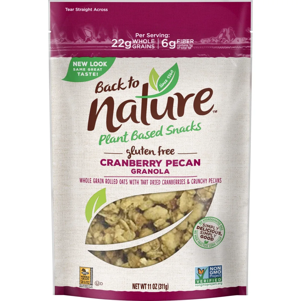 Back to Nature Granola Cereal - Gluten Free, Non-GMO, Plant Based Snacks made with Whole Grain Rolled Oats - Cranberry Pecan, 11 Ounce