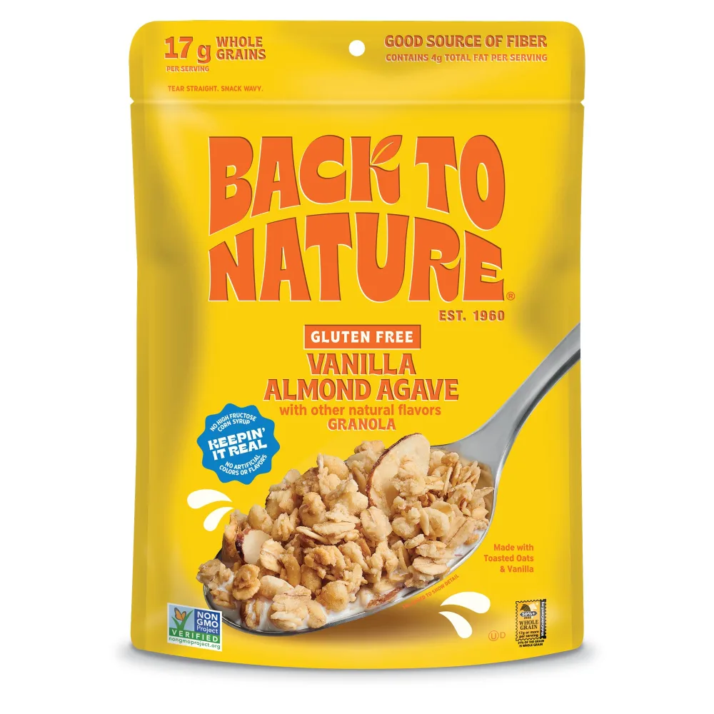 Back to Nature Granola Cereal - Gluten Free, Non-GMO, Plant Based Snacks made with Whole Grain Rolled Oats - Vanilla Almond Agave, 11 Ounce