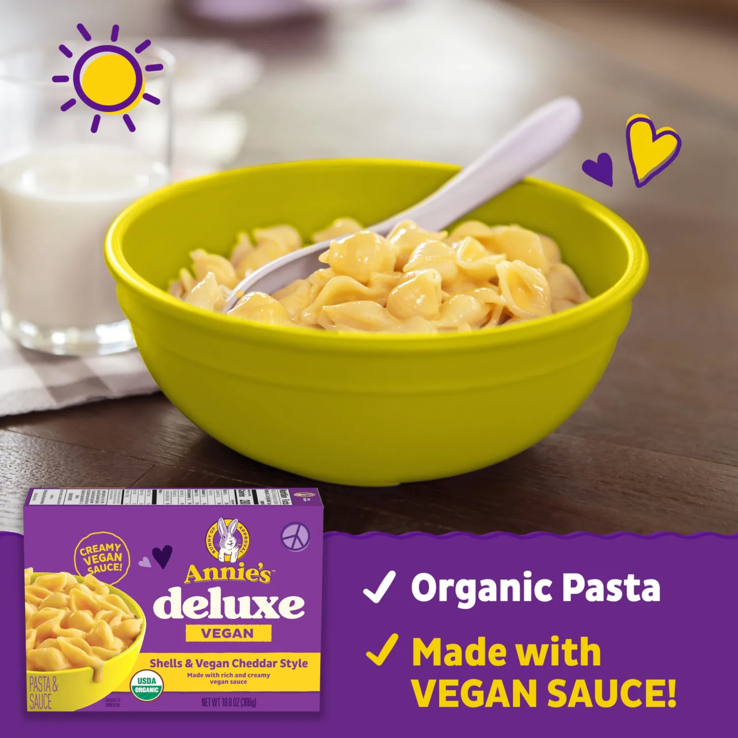 Annie's Deluxe Vegan Mac and Cheddar Shells, Vegan Macaroni and Cheese, 10.8 oz