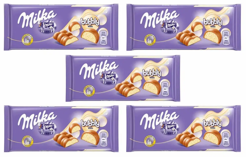 Milka Bubbly White Chocolate, 95g/3.35oz (PACK OF 5)