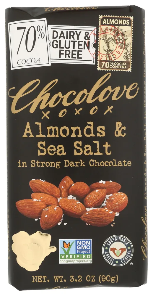 Chocolove Xoxox Bar Almond Salted, 3.2 Ounce