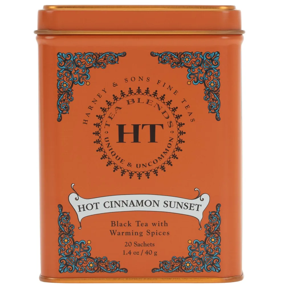 Harney & Sons Caffeinated Hot Cinnamon Sunset Black Tea with Orange and Cloves Tin 20 Sachets (Pack of 1)