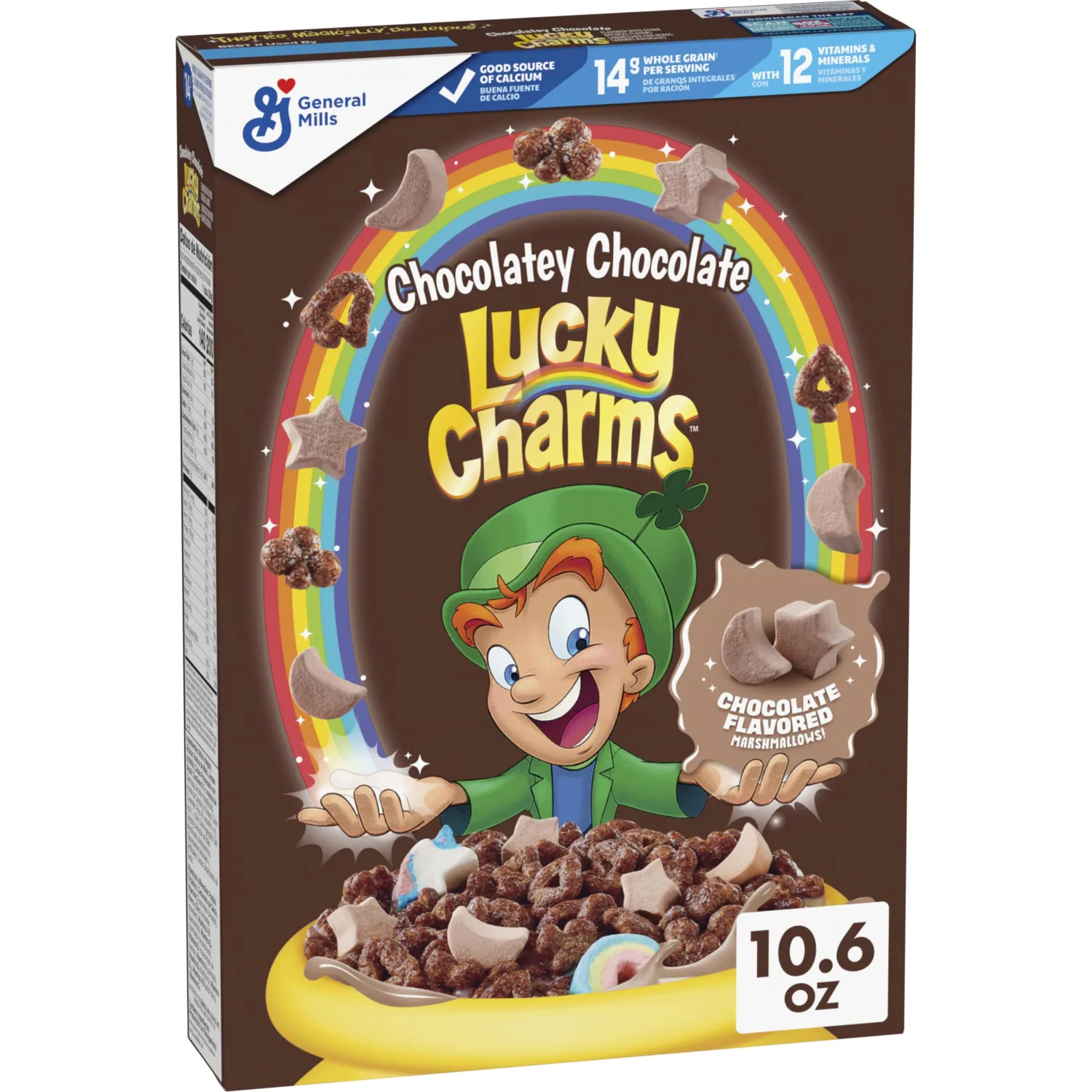 Lucky Charms Chocolatey Chocolate Cereal with Marshmallows, Kids Breakfast Cereal, Made with Whole Grain, 10.6 oz