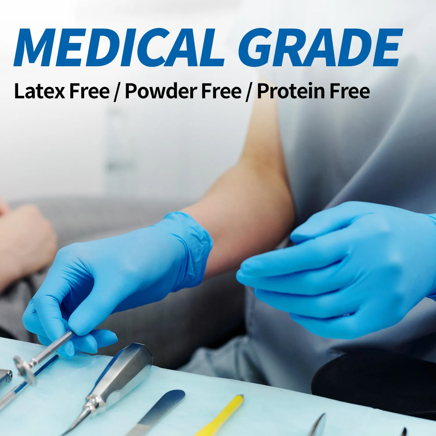 Basic Vinyl Medical Exam Gloves, 4 Mil Powder-Free Latex-Free Food Grade Cleaning Disposable Glove, Blue 100Pcs