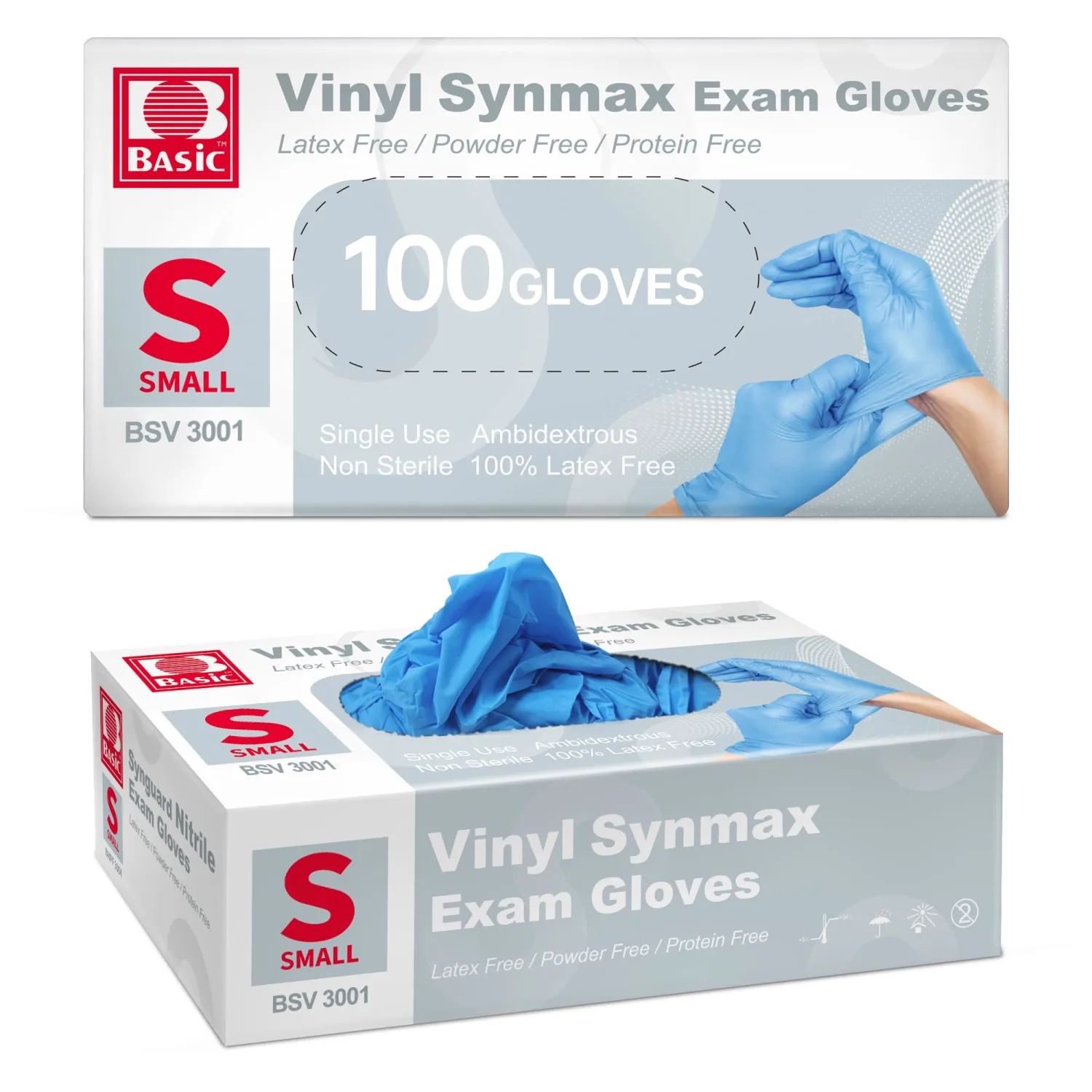 Basic Vinyl Medical Exam Gloves, 4 Mil Powder-Free Latex-Free Food Grade Cleaning Disposable Glove, Blue 100Pcs